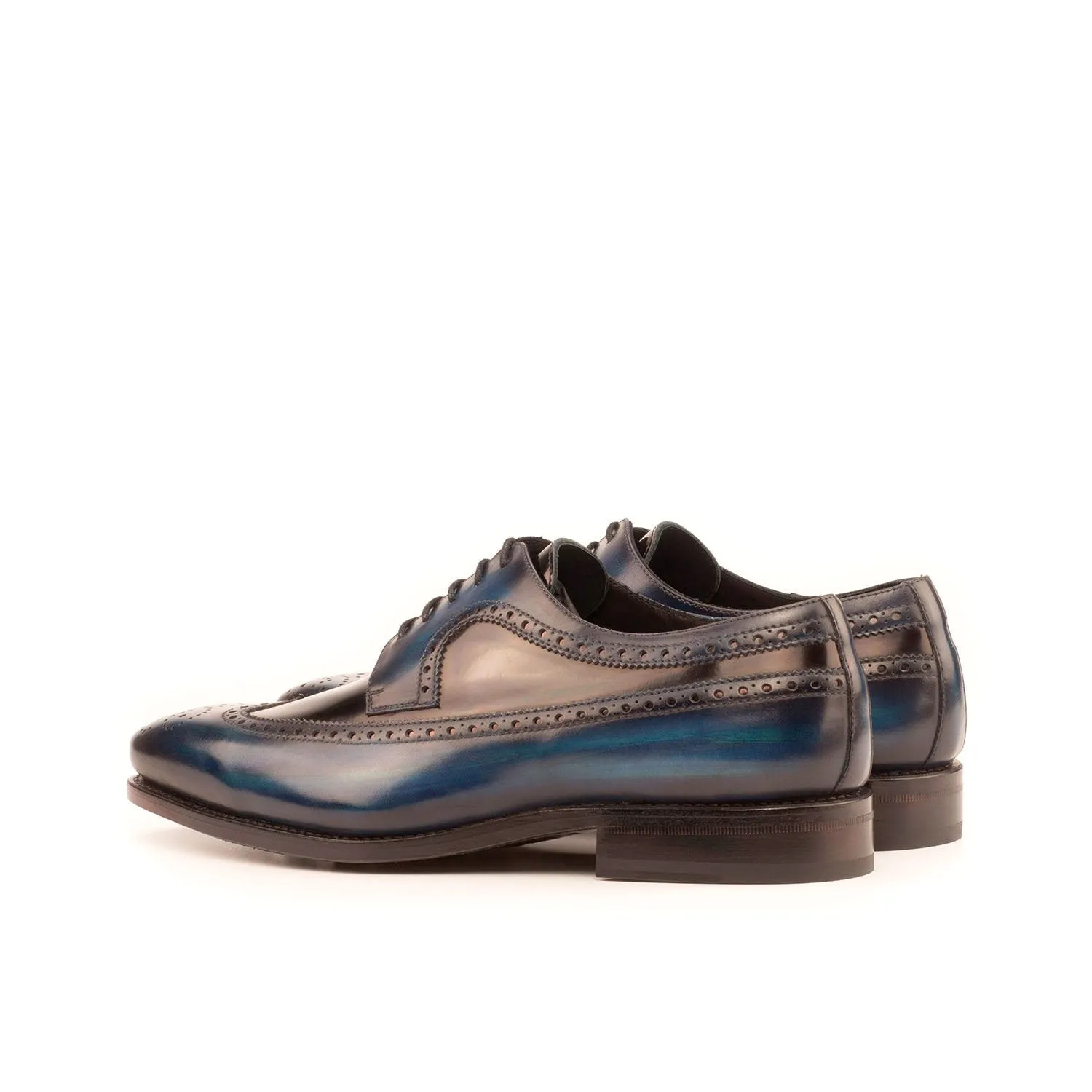 Ambrogio Bespoke Custom Men's Shoes Black & Denim Patent / Patina Leather Longwing Blucher Oxfords (AMB2124)