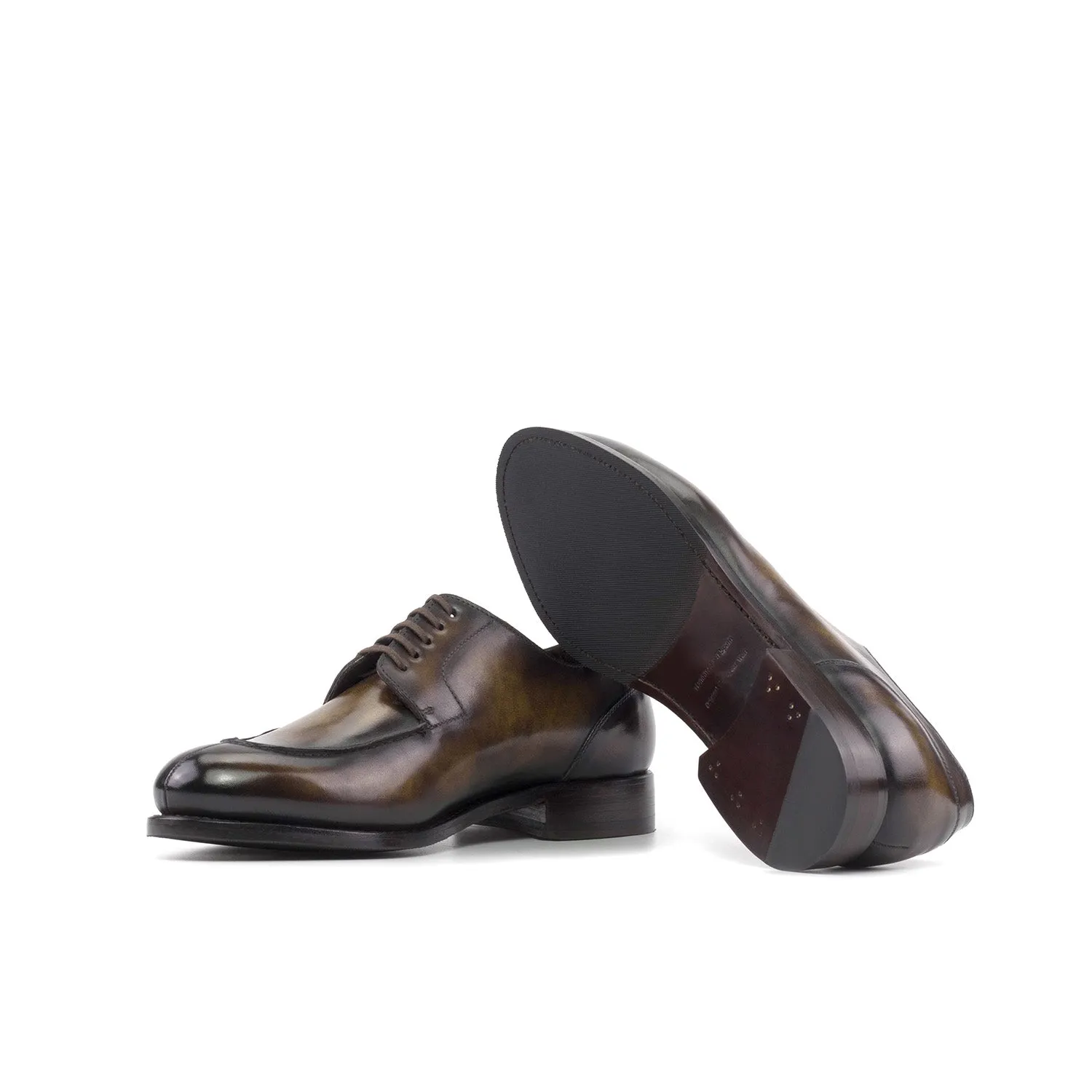 Ambrogio Bespoke Men's Shoes Tobacco Patina Leather Derby Split Toe Oxfords (AMB2447)