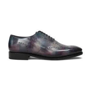 Ambrogio Men's Handmade Custom Made Shoes Purple & Teal Cygnus Cezzane Patina Leather Wholecut Oxfords (AMB1645)