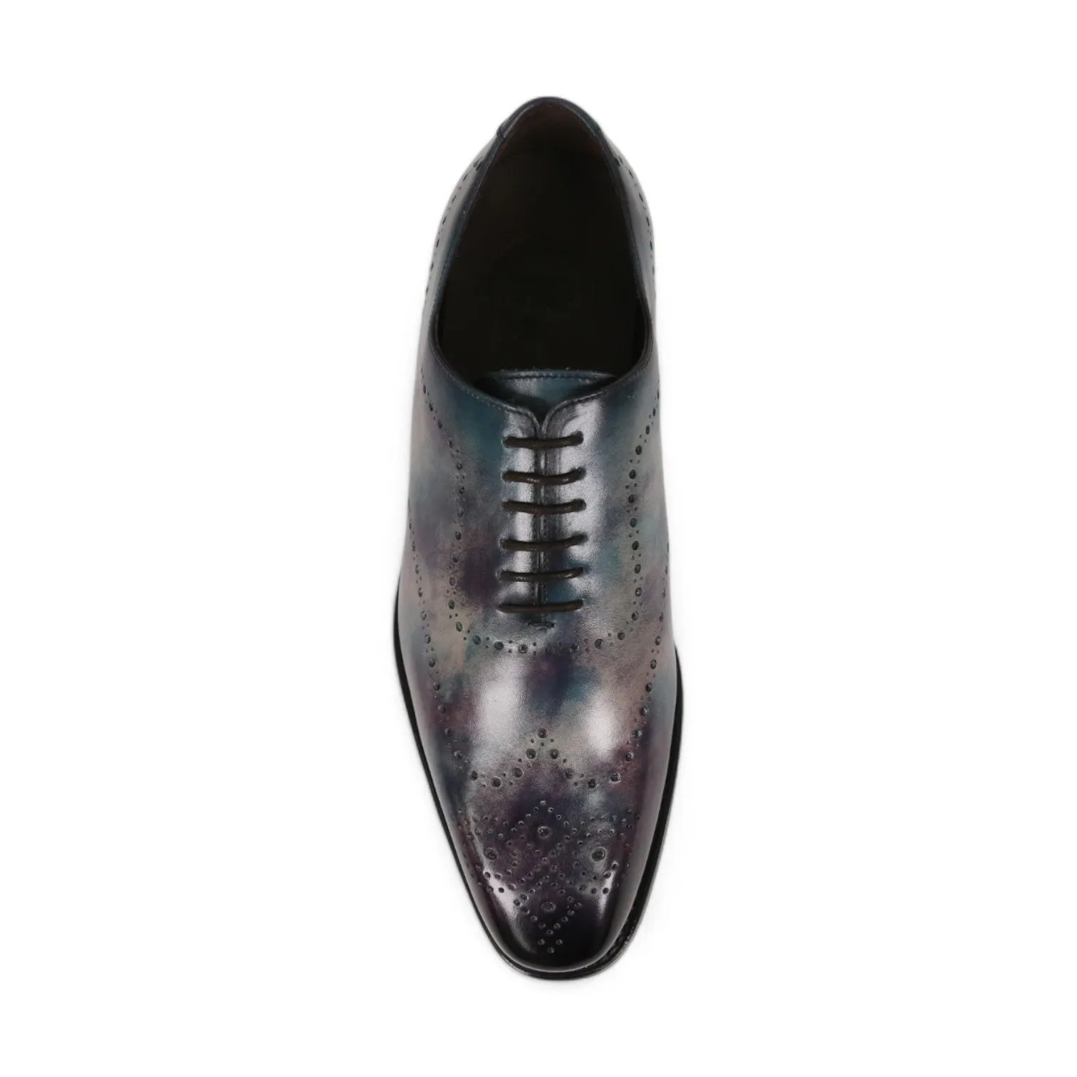 Ambrogio Men's Handmade Custom Made Shoes Purple & Teal Cygnus Cezzane Patina Leather Wholecut Oxfords (AMB1645)