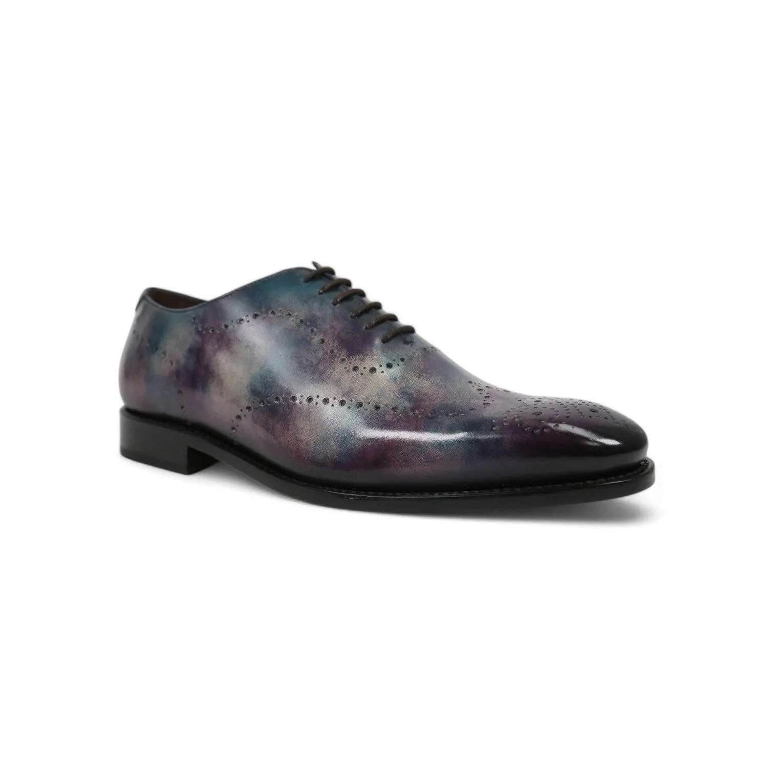 Ambrogio Men's Handmade Custom Made Shoes Purple & Teal Cygnus Cezzane Patina Leather Wholecut Oxfords (AMB1645)