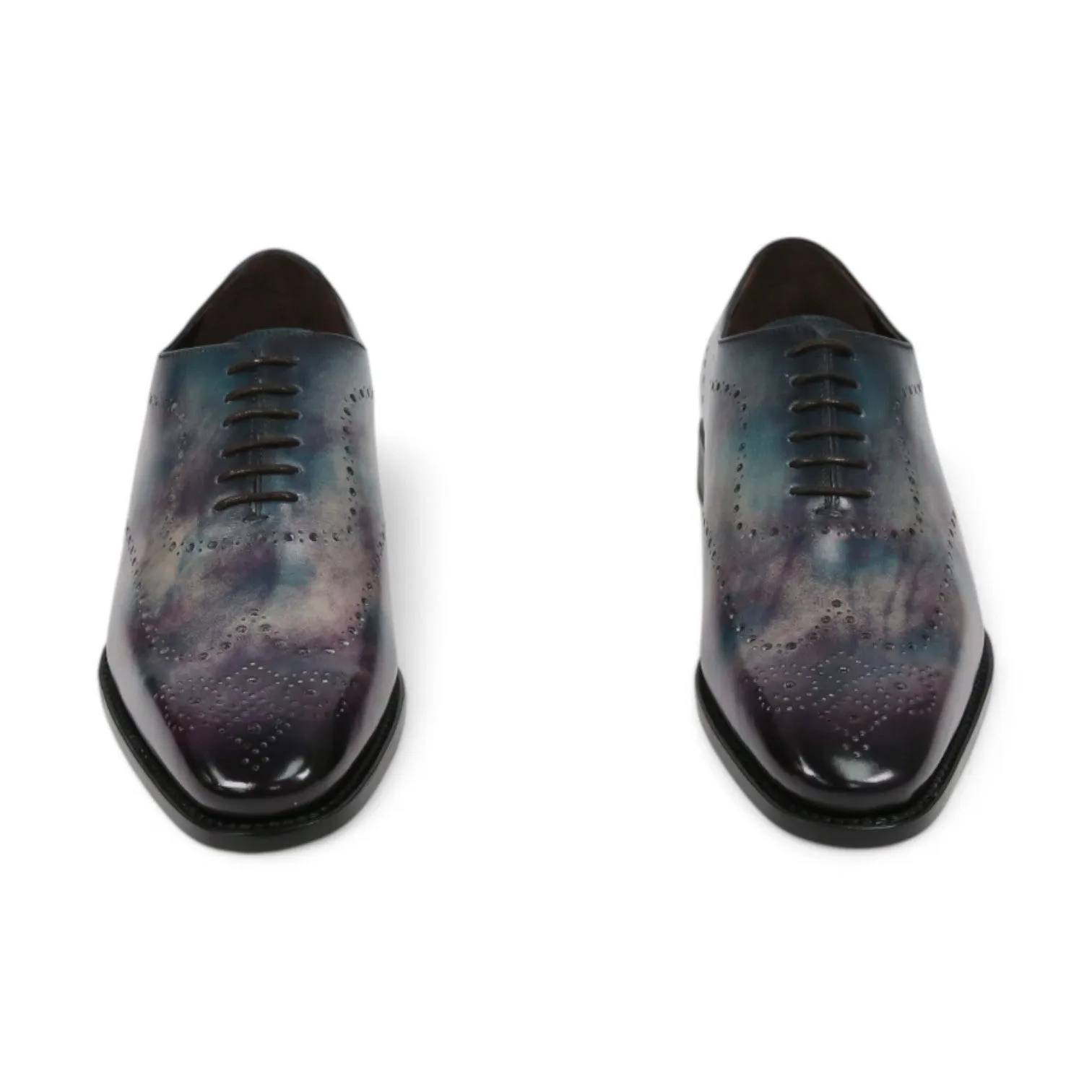Ambrogio Men's Handmade Custom Made Shoes Purple & Teal Cygnus Cezzane Patina Leather Wholecut Oxfords (AMB1645)