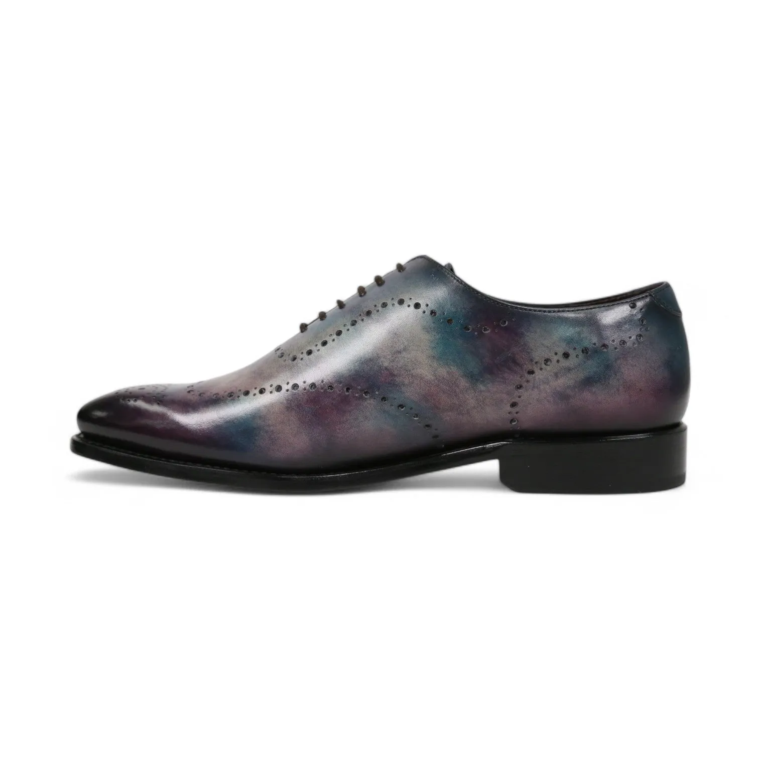 Ambrogio Men's Handmade Custom Made Shoes Purple & Teal Cygnus Cezzane Patina Leather Wholecut Oxfords (AMB1645)