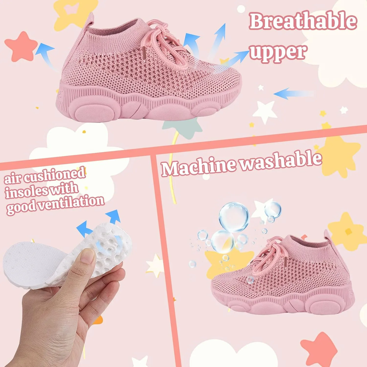 Baby Boy Girl First Walking Shoes Toddler Infant Mesh Sneakers Breathable Lightweight Non-slip Rubber Sole Summer