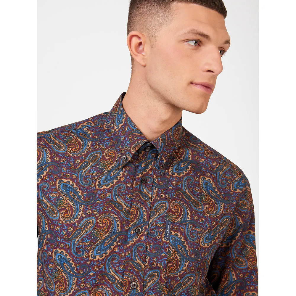 Ben Sherman Long Sleeve Shirt: Paisley Print - Aubergine