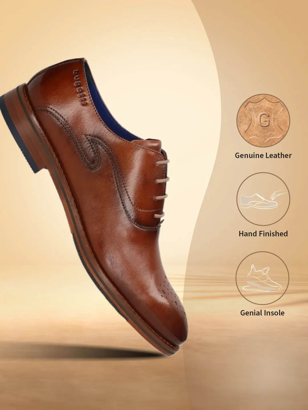 bugatti Cognac Premium Leather Oxford shoes