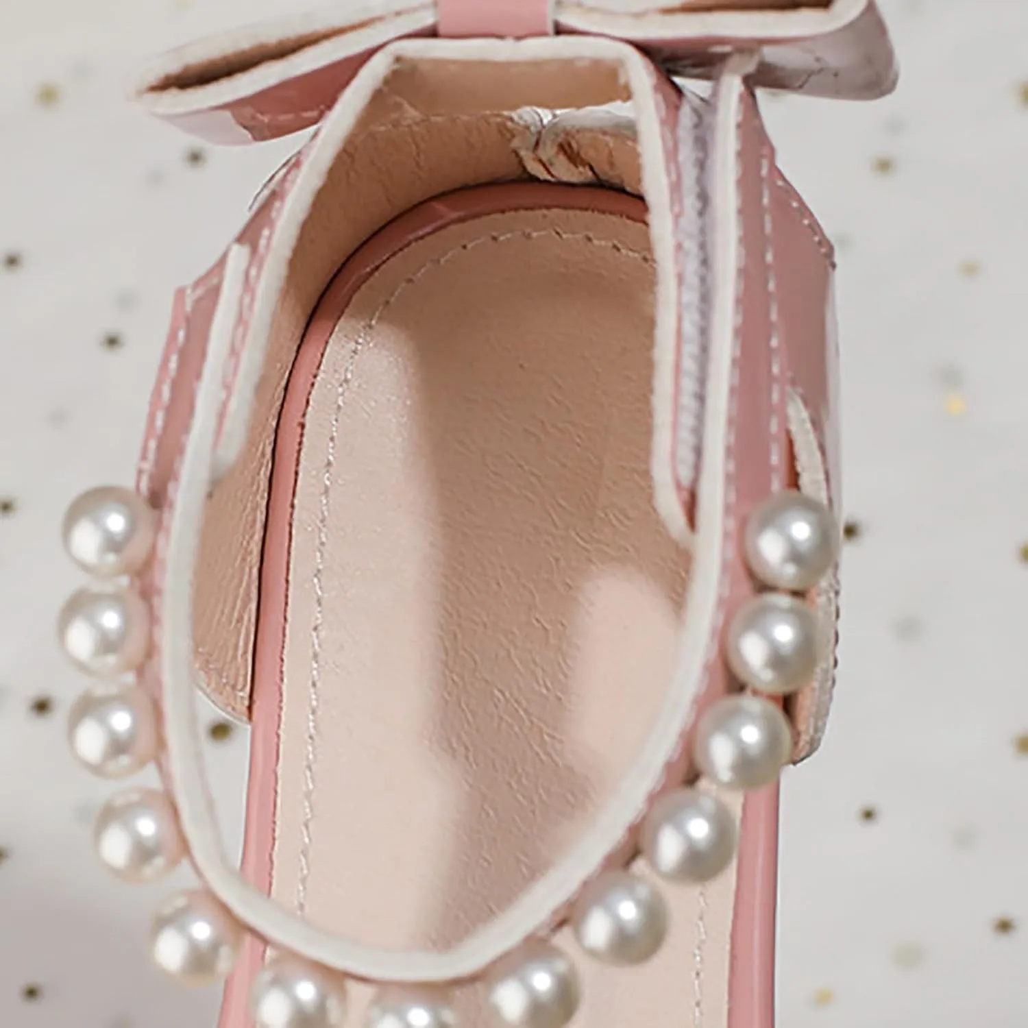 Children's Sandals with Pearls Sweet Lace Thick Heels Square Toe Soft Sole Children's Sandals for Sandles Girls