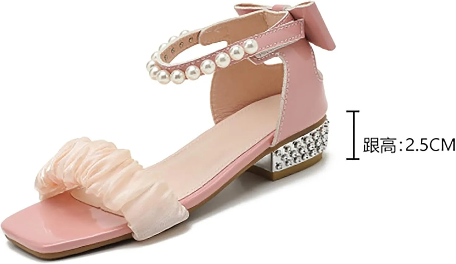 Children's Sandals with Pearls Sweet Lace Thick Heels Square Toe Soft Sole Children's Sandals for Sandles Girls