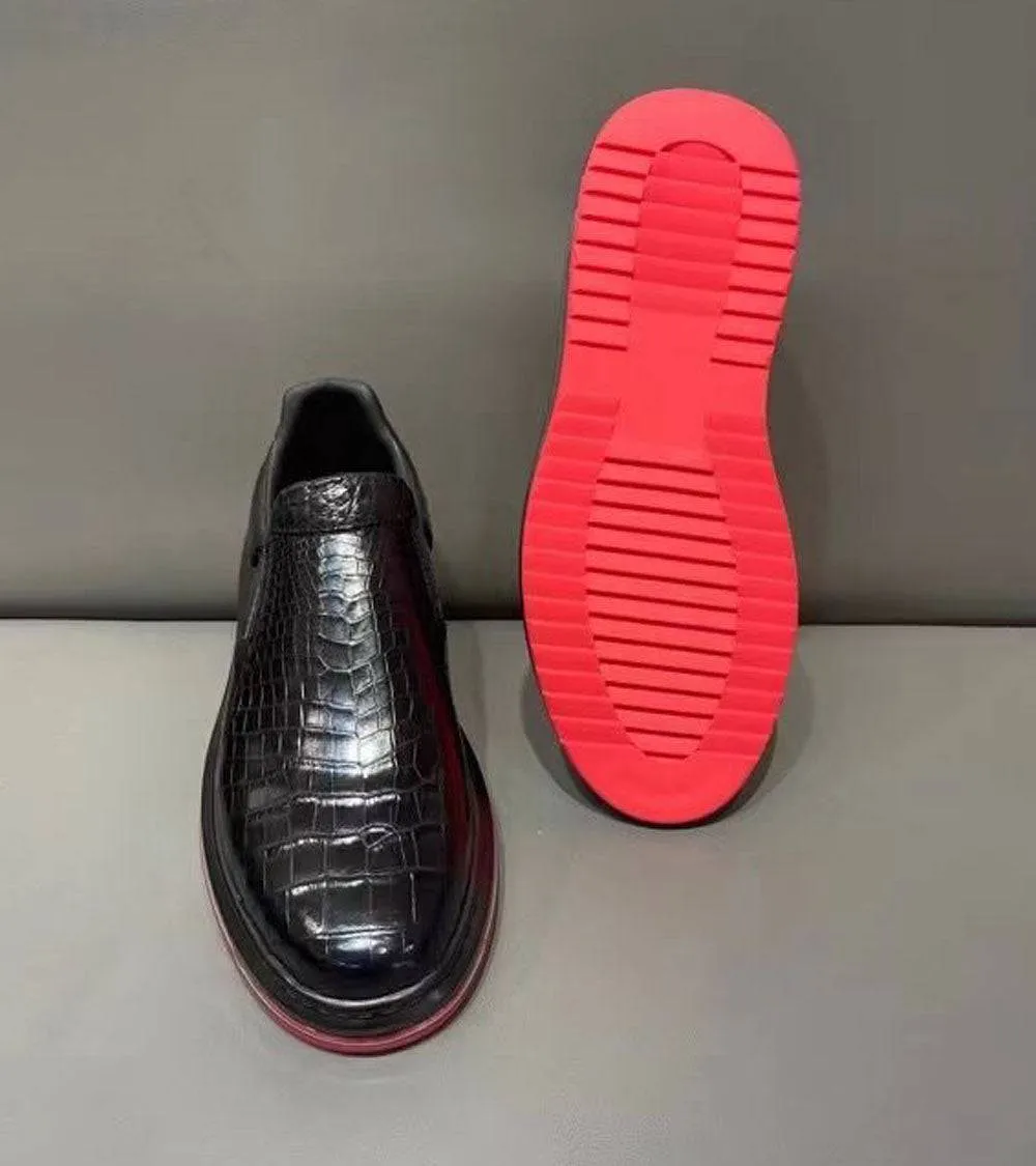 Crocodile Shoes Preorder Crocodile Leather Loafer Shoes ,Soft Air Cushion Loafers  Increased Men's Shoes-Black, Comfortable Lightweight Slip-On Walking Shoes
