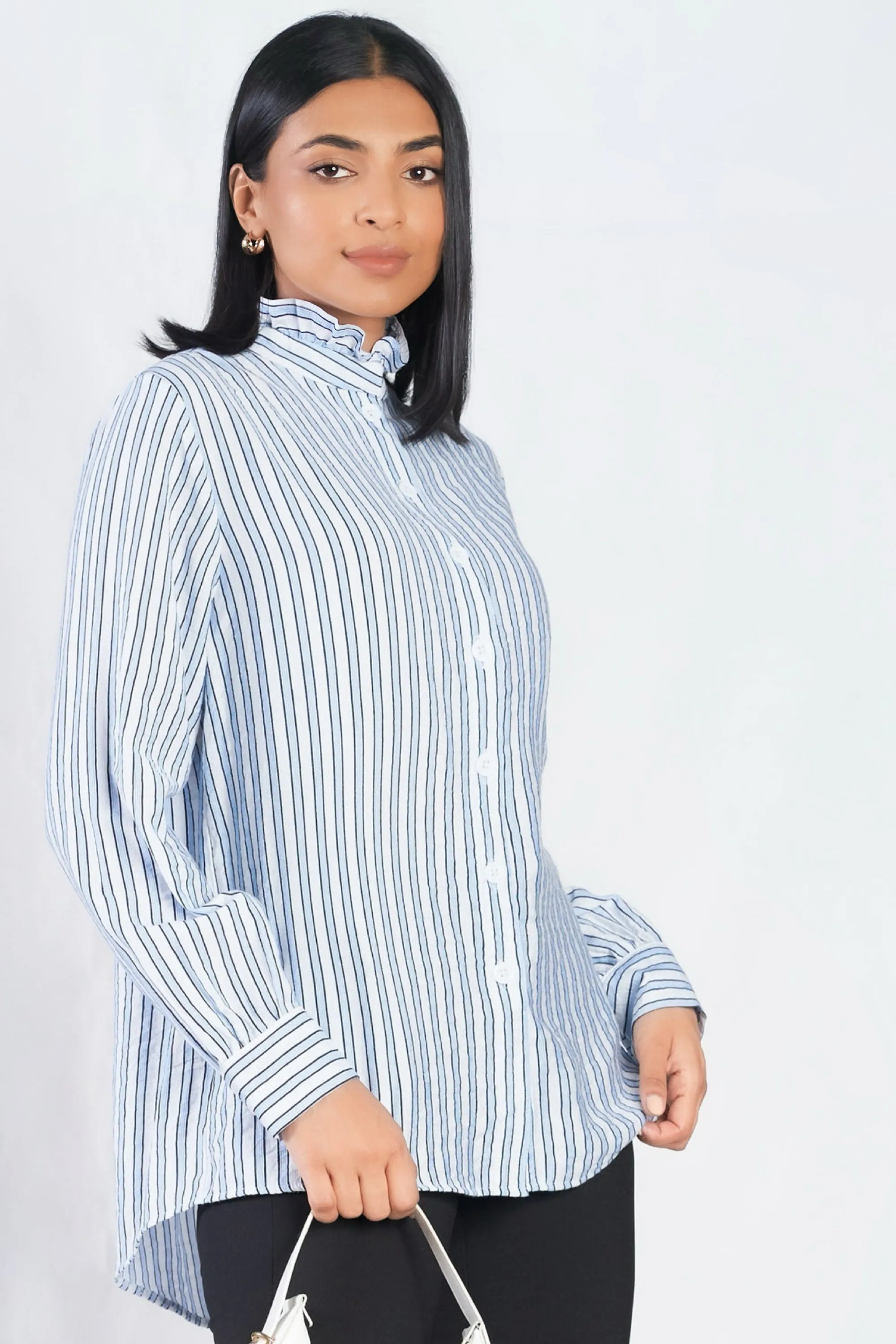 Frill Neck Stripe Shirt