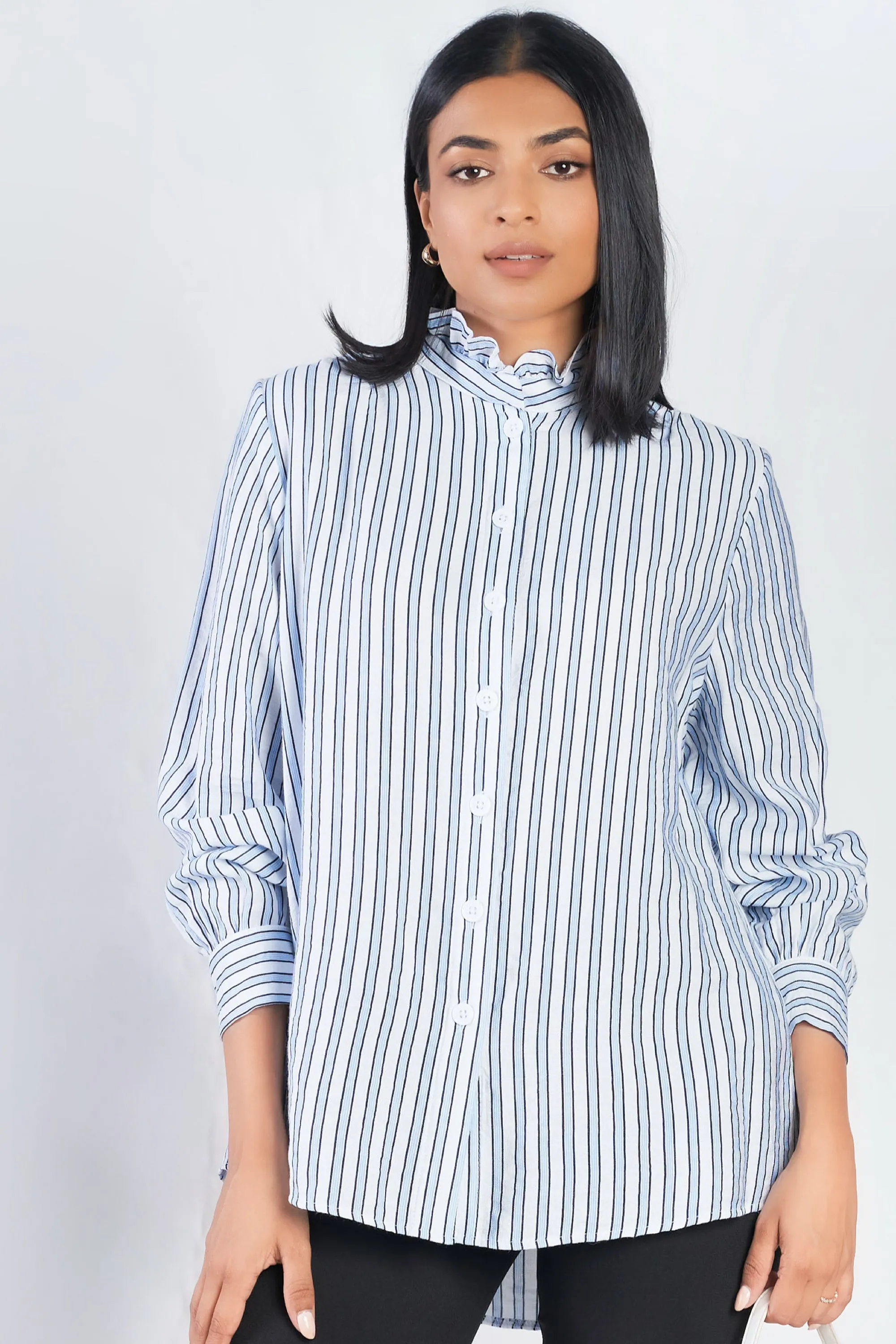 Frill Neck Stripe Shirt