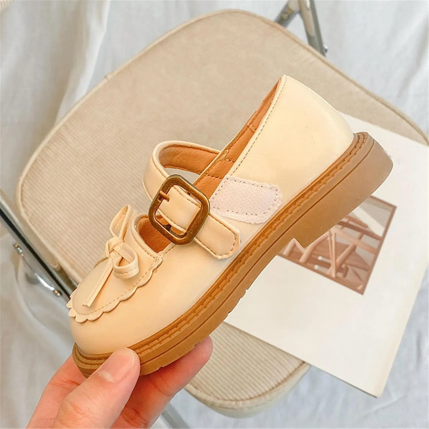 Girls Leather Bow Design Soft Round Toe Princess Dress Flat Shoes(Toddler/Little Kid/Big Kids) Toddler Walking