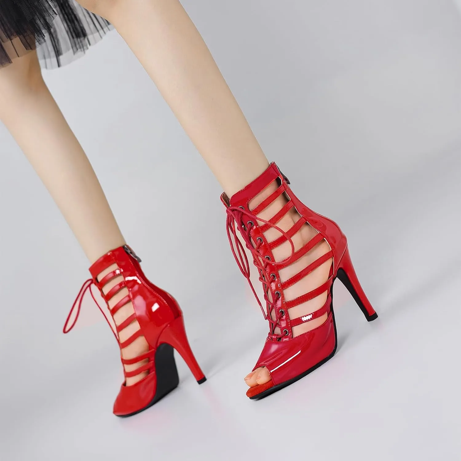 HROYL Women Peep Toe Stiletto Heels Class Dance Shoes Small Heel Latin Salsa Ballroom Dance Boots,Model K300