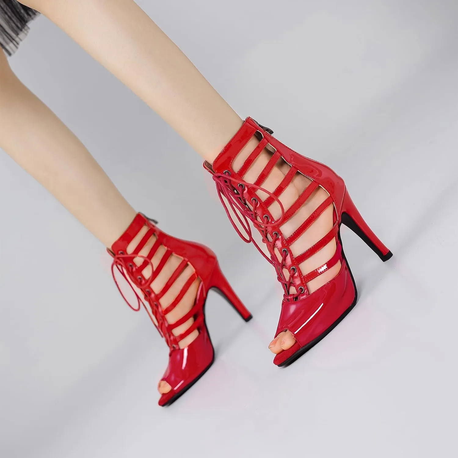 HROYL Women Peep Toe Stiletto Heels Class Dance Shoes Small Heel Latin Salsa Ballroom Dance Boots,Model K300