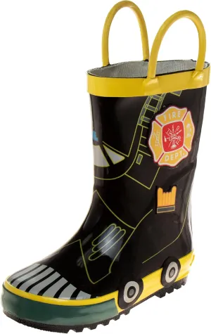 Joseph Allen Boys Firefighter Pull-up Loops Rubber Rainboots (Toddler - Little Kid)