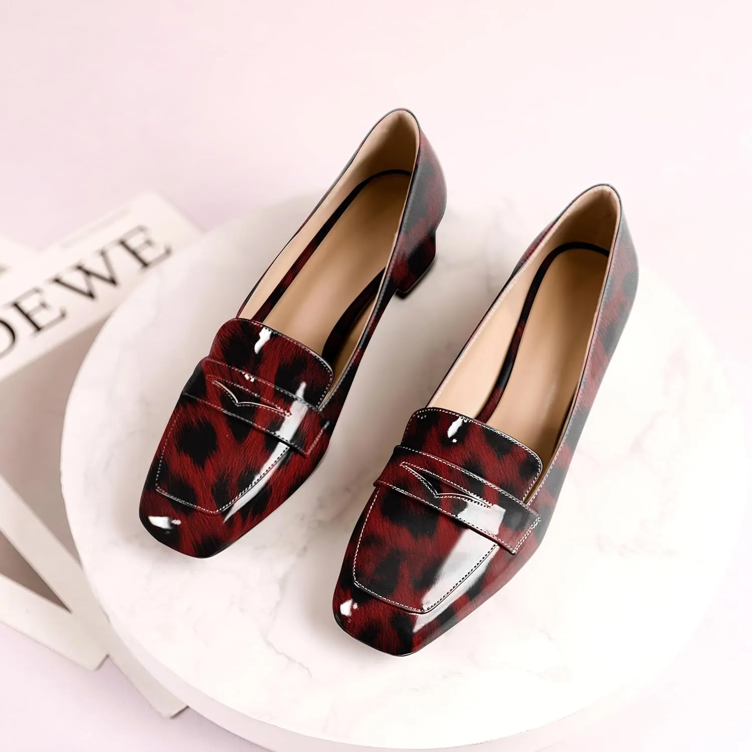 Joseywade Women Low Block Chunky Heel Pumps Slip On 1.5 Inch Square Toe Comfort Shoes