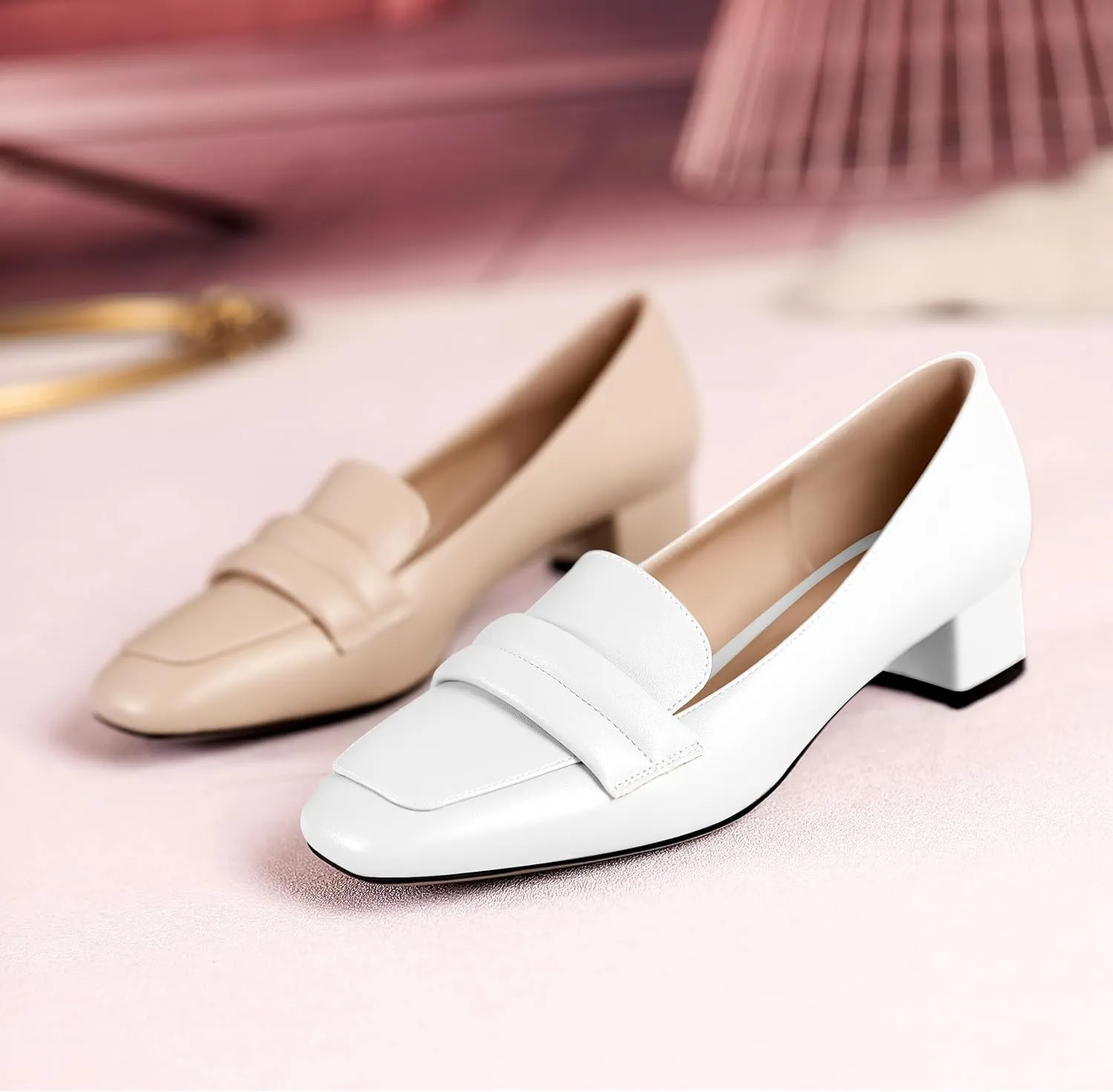 Joseywade Women Low Block Chunky Heel Pumps Square Toe Slip On 1.5'' Closed Toe Loafer Shoes for Wedding Office Evening Workplace