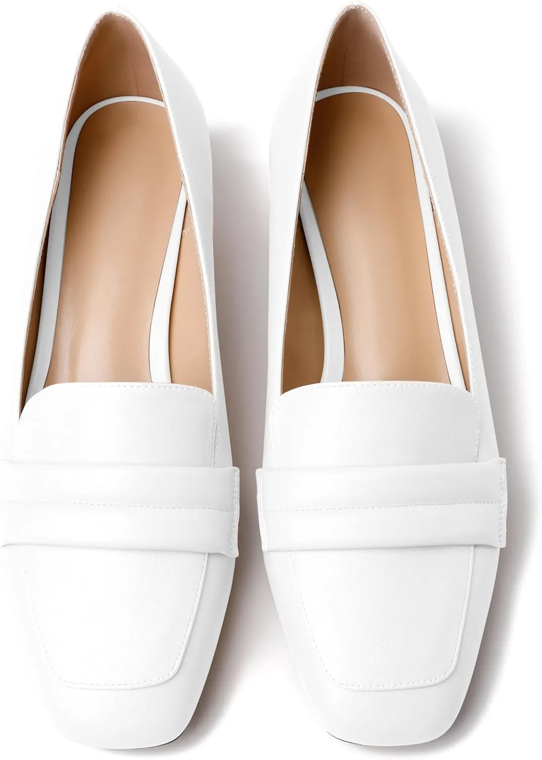 Joseywade Women Low Block Chunky Heel Pumps Square Toe Slip On 1.5'' Closed Toe Loafer Shoes for Wedding Office Evening Workplace