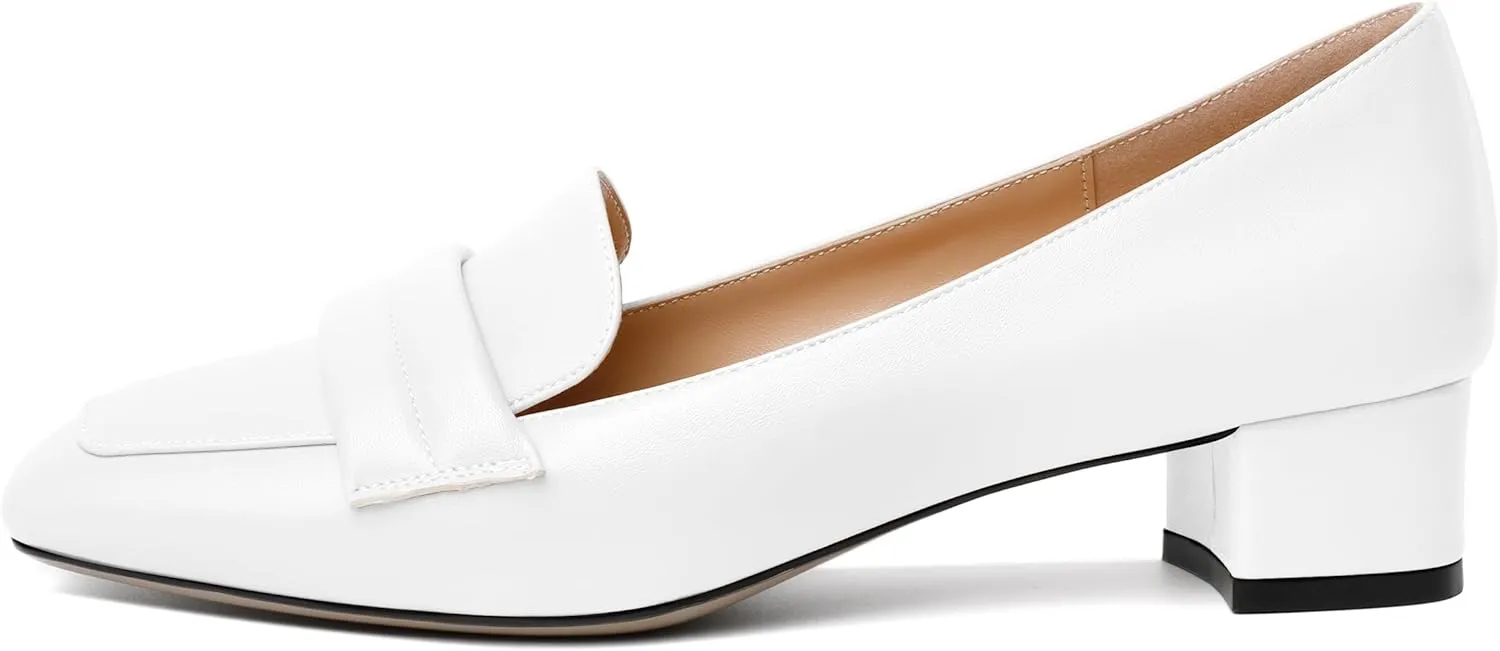 Joseywade Women Low Block Chunky Heel Pumps Square Toe Slip On 1.5'' Closed Toe Loafer Shoes for Wedding Office Evening Workplace