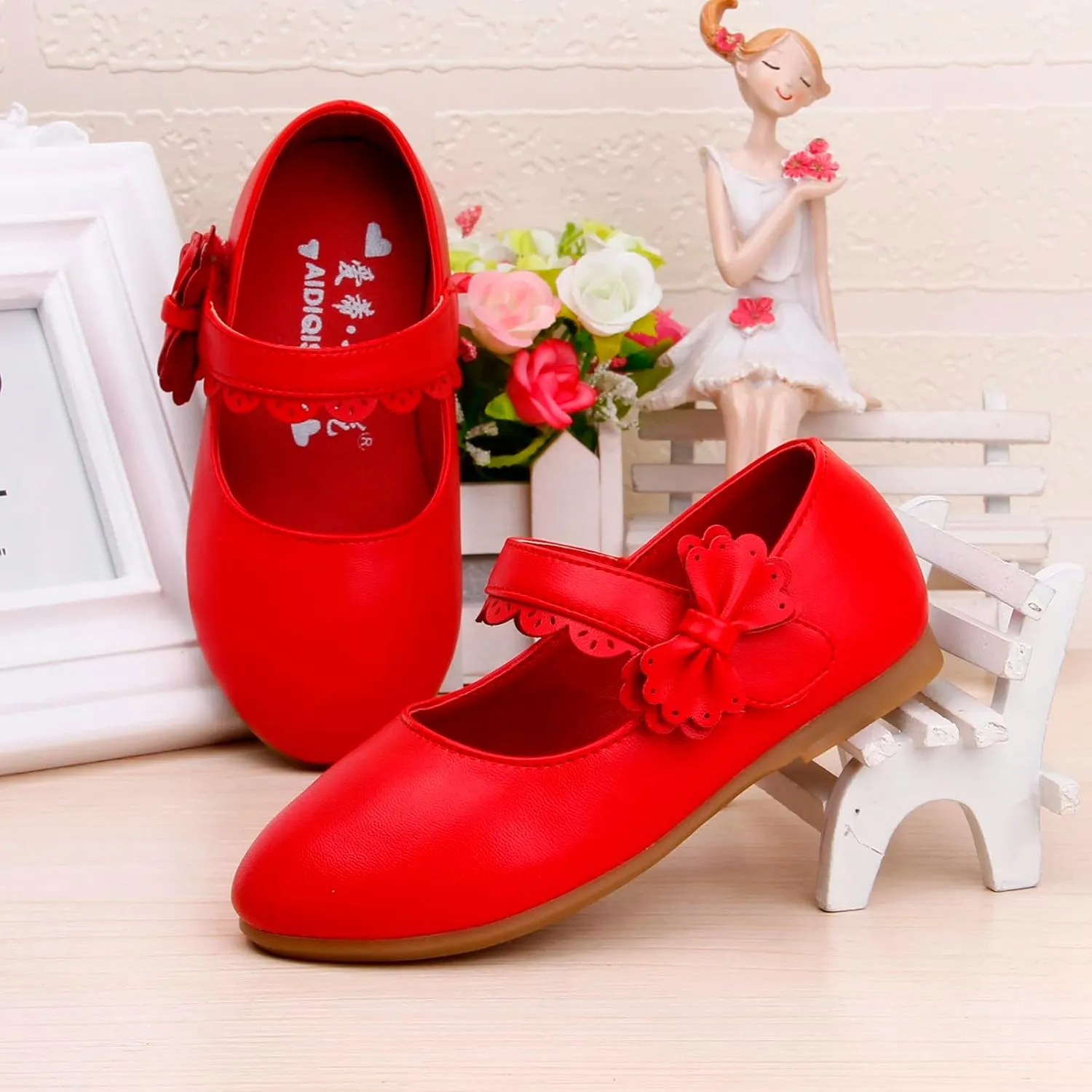 Kids Mary Jane Shoes Toddler Girls Anti-Slip Rubber Soft Sole Closed Toe Flat Princess Wedding Dress Shoes