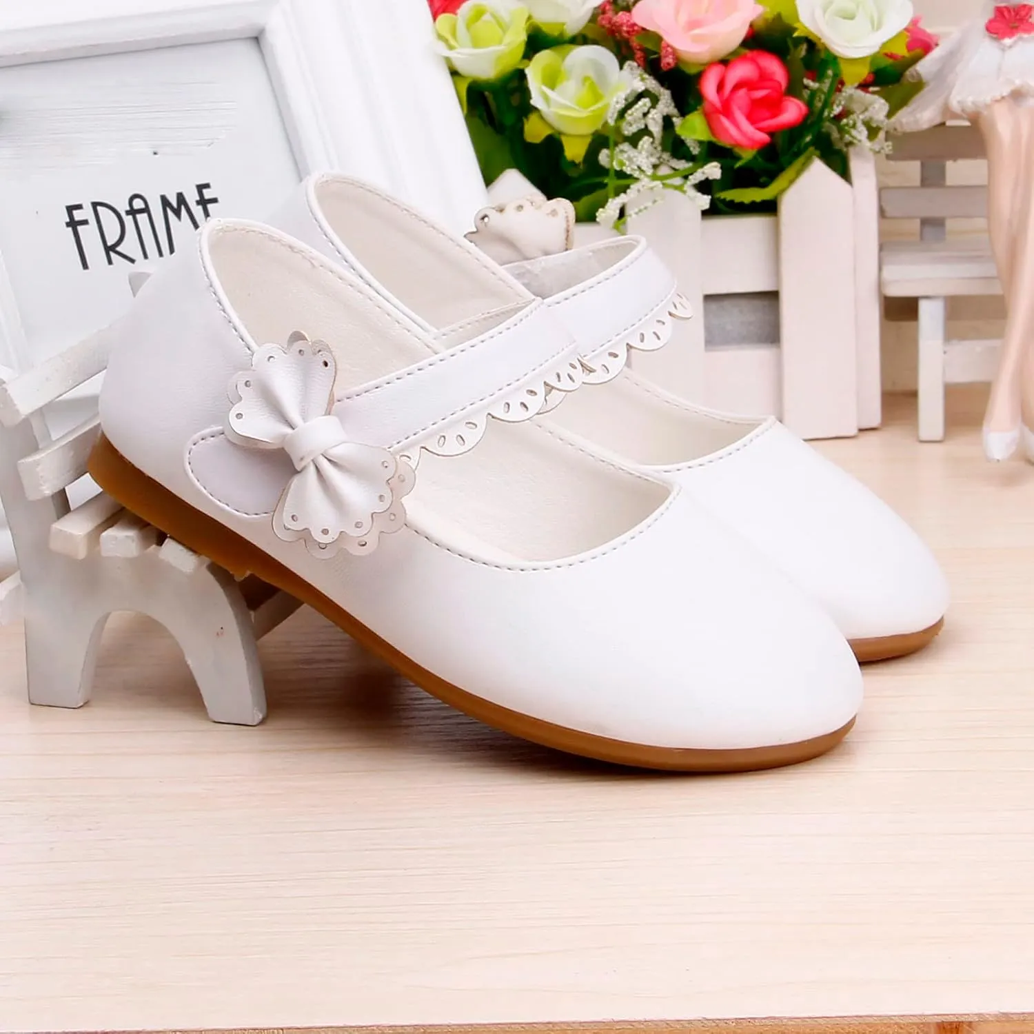 Kids Mary Jane Shoes Toddler Girls Anti-Slip Rubber Soft Sole Closed Toe Flat Princess Wedding Dress Shoes
