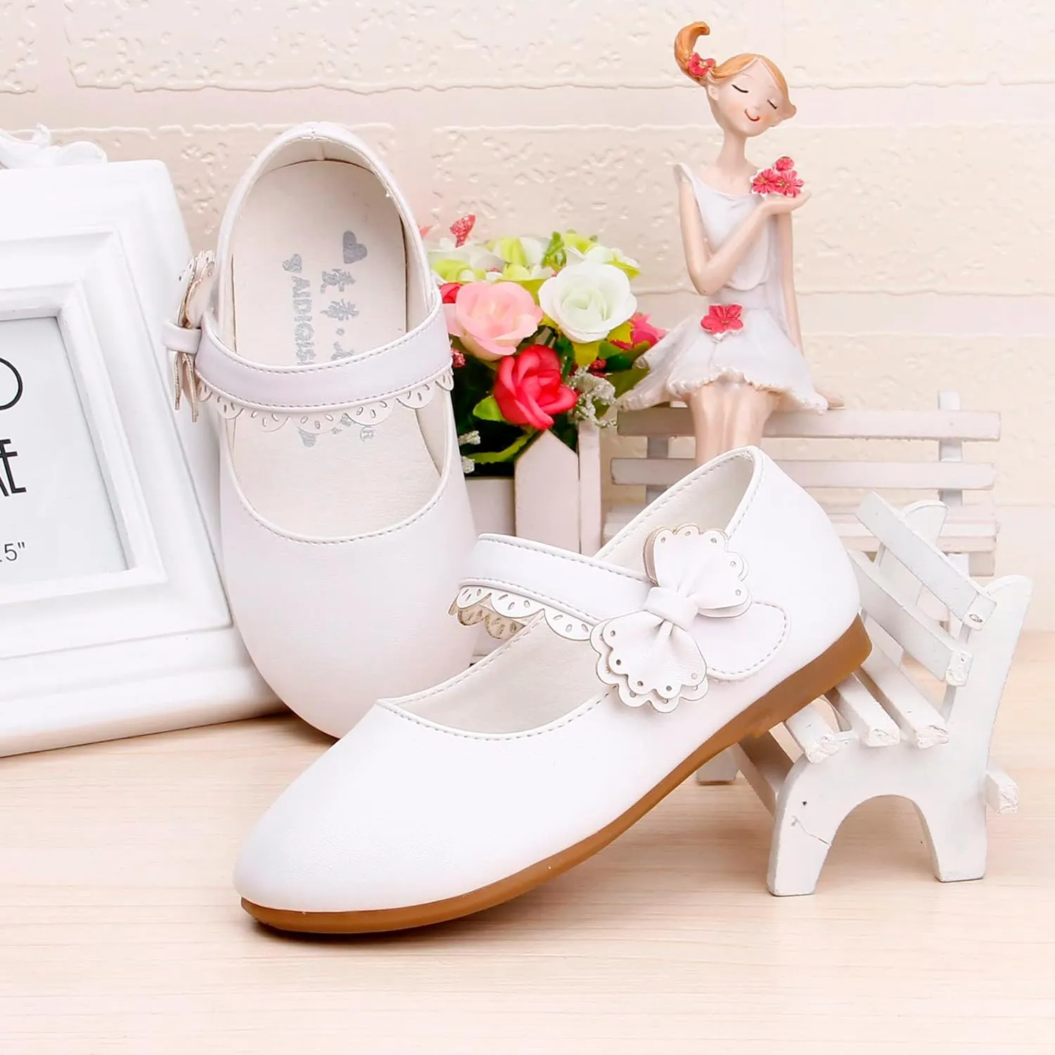 Kids Mary Jane Shoes Toddler Girls Anti-Slip Rubber Soft Sole Closed Toe Flat Princess Wedding Dress Shoes