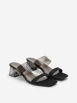 LUNA BLU Black Vinyl Heel Sandals