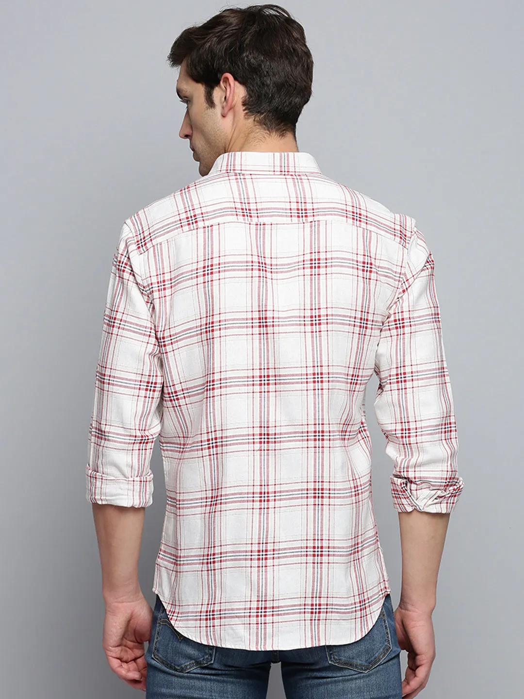 Men Beige Tartan Checks Cotton Casual Shirt