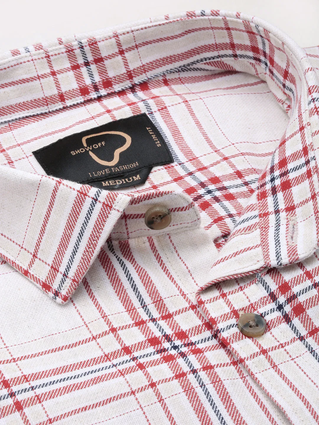 Men Beige Tartan Checks Cotton Casual Shirt