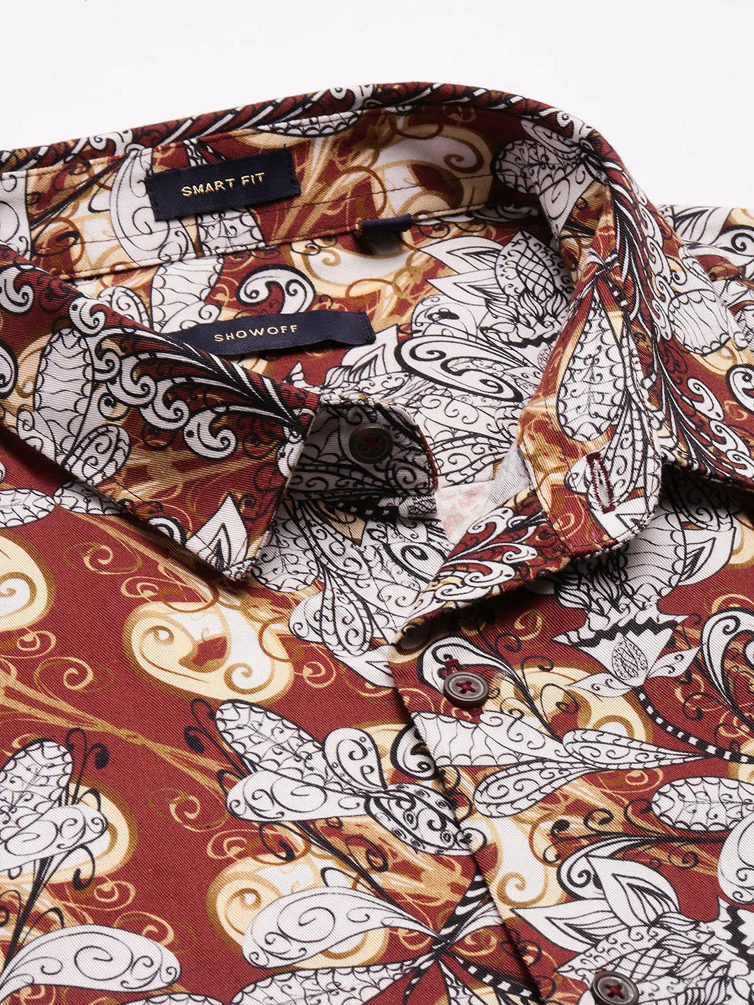 Men Brown Smart Slim Fit Floral Opaque Printed Cotton Casual Shirt