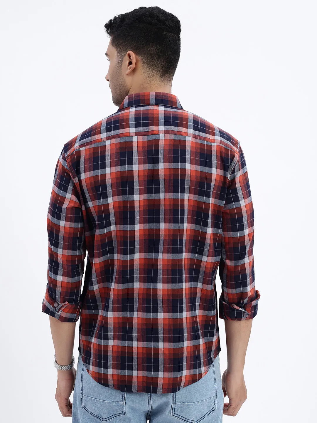 Men Brown Tartan Checked Slim Fit Shirt