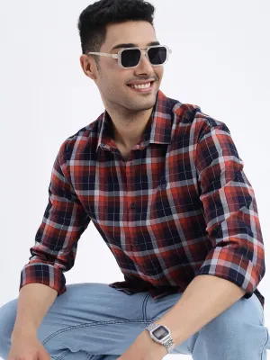 Men Brown Tartan Checked Slim Fit Shirt