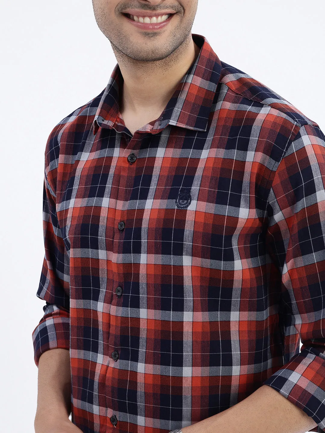 Men Brown Tartan Checked Slim Fit Shirt
