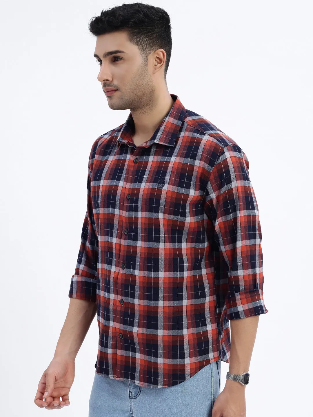 Men Brown Tartan Checked Slim Fit Shirt