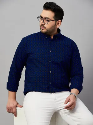 Men Checked Blue Button-Down Collar Shirt