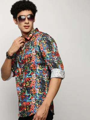 Men Multi Smart Graphic Printed Slim Fit Cotton Casual Shirt