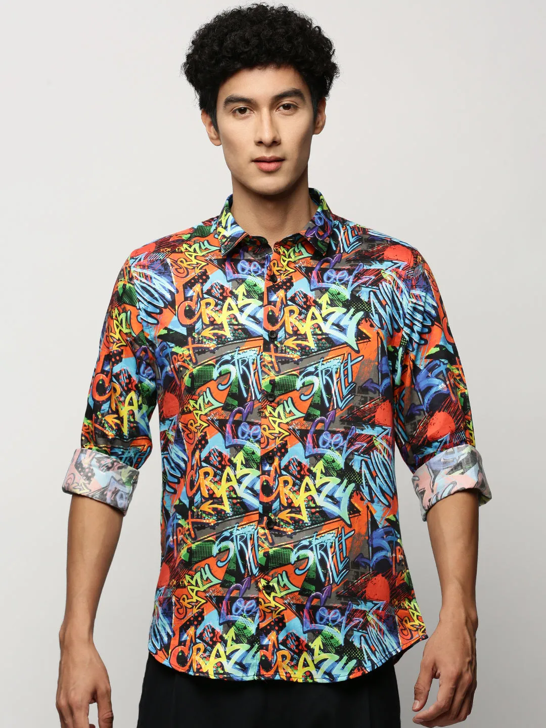 Men Multi Smart Graphic Printed Slim Fit Cotton Casual Shirt