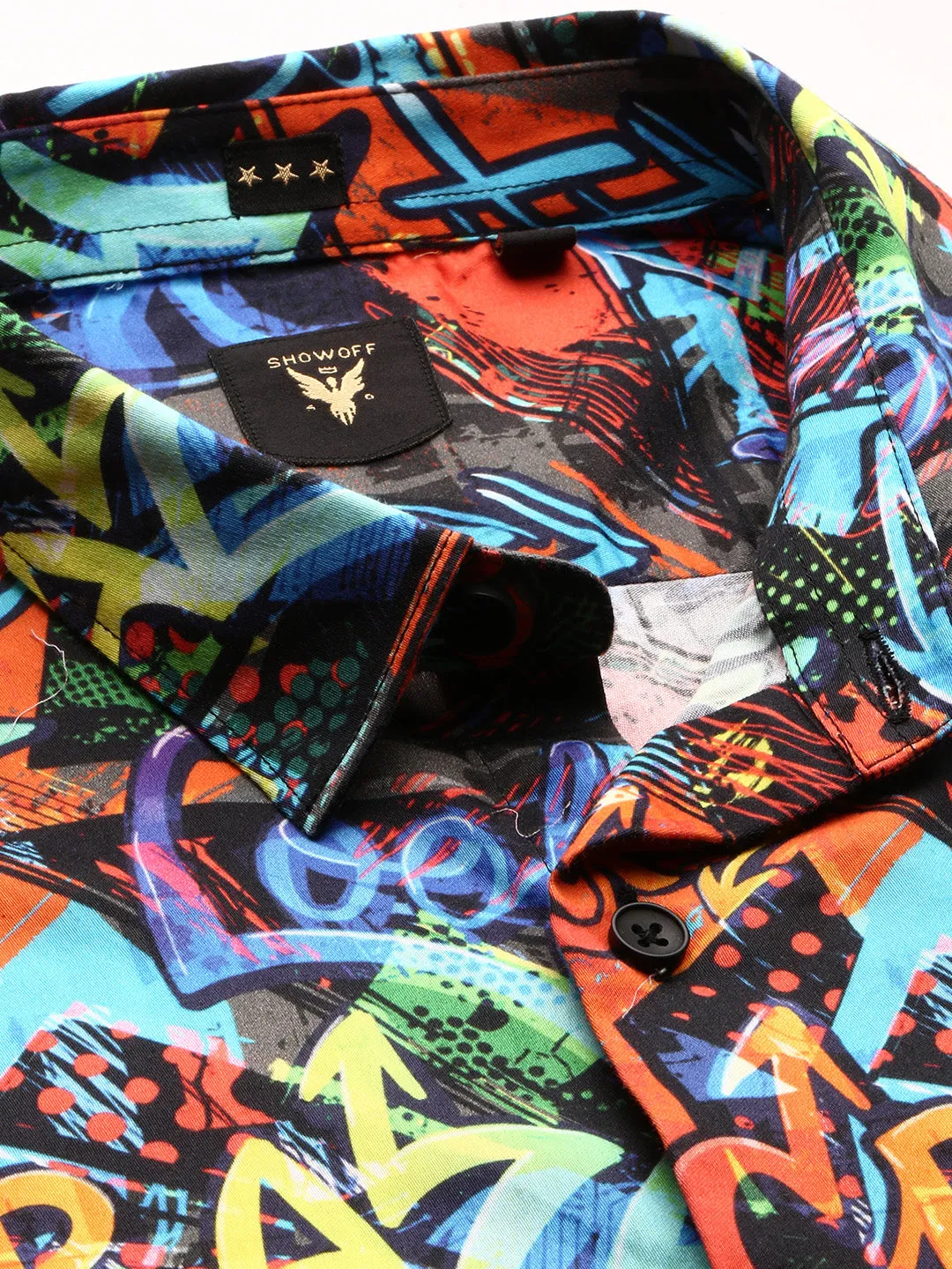 Men Multi Smart Graphic Printed Slim Fit Cotton Casual Shirt