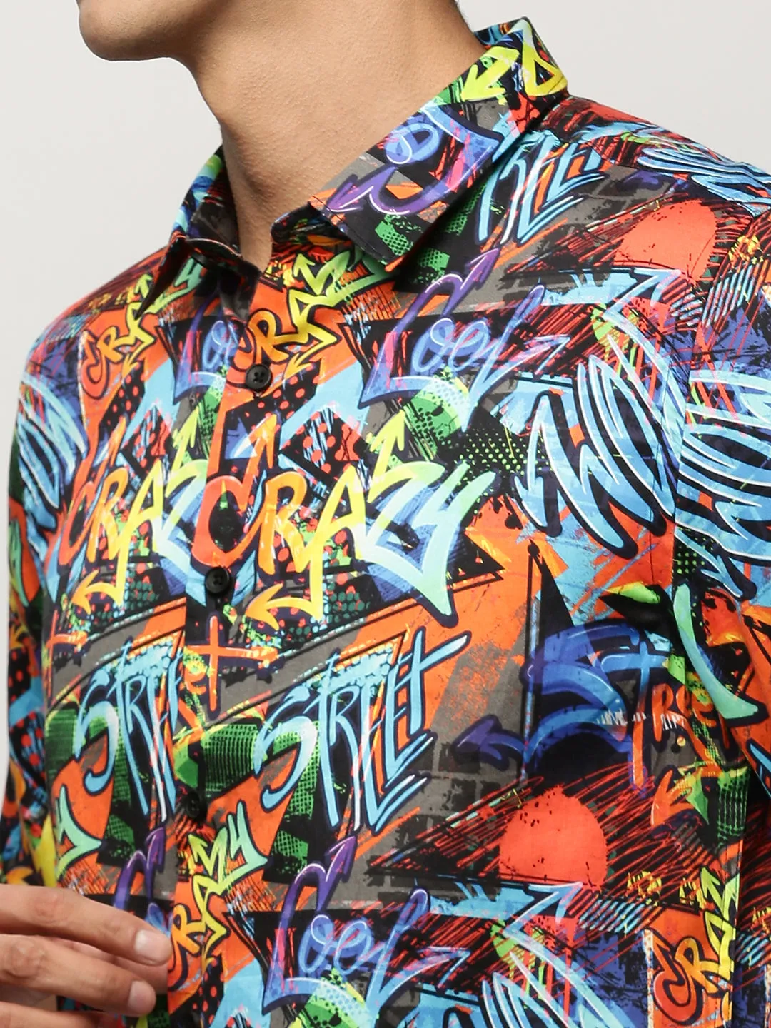 Men Multi Smart Graphic Printed Slim Fit Cotton Casual Shirt