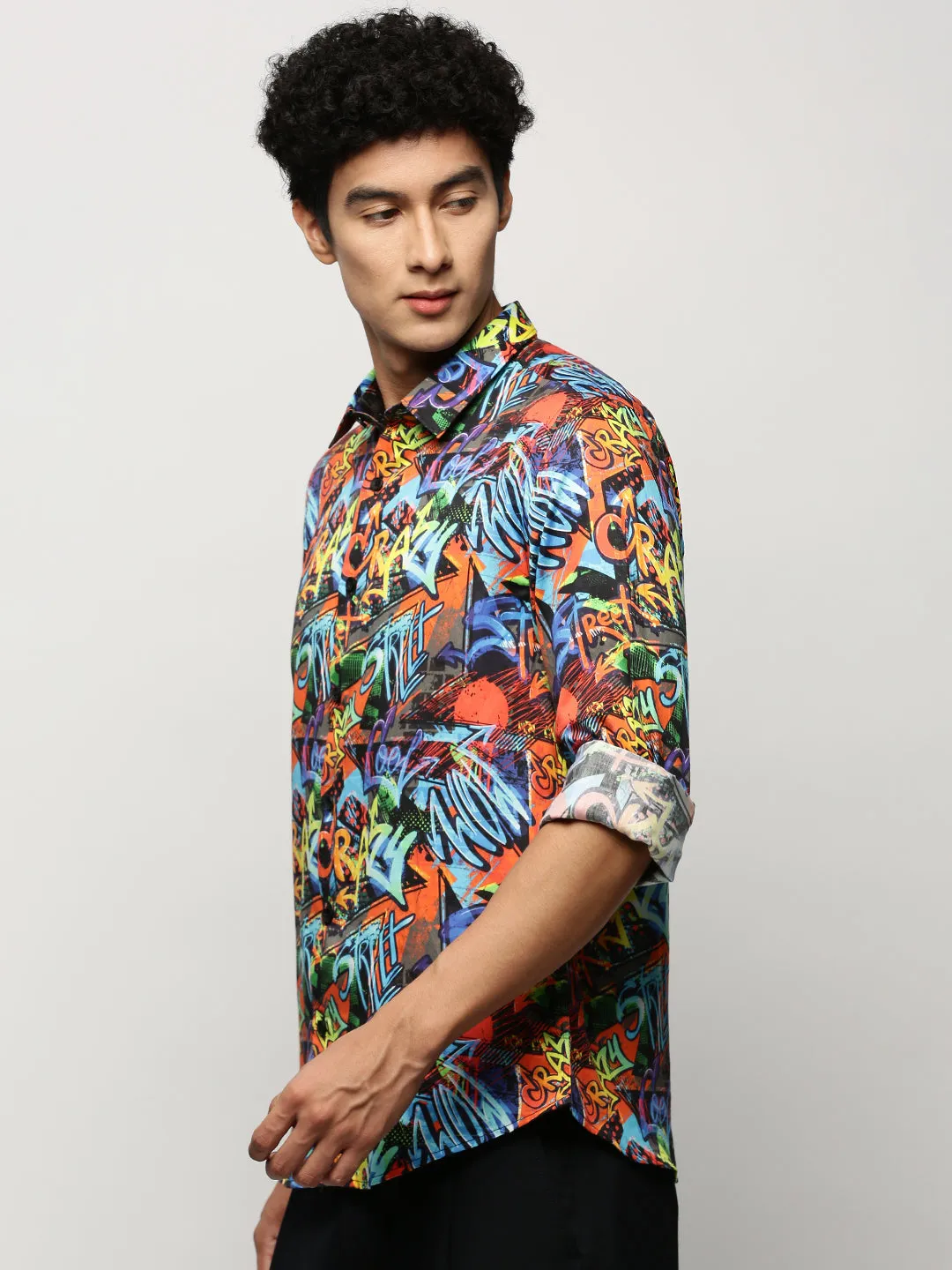 Men Multi Smart Graphic Printed Slim Fit Cotton Casual Shirt