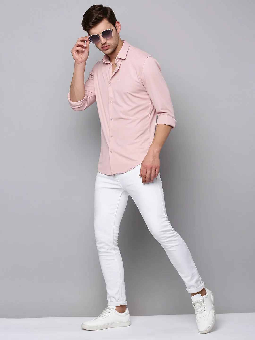 Men Pink Casual Cotton Shirt