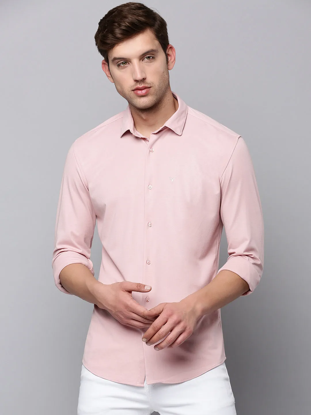 Men Pink Casual Cotton Shirt