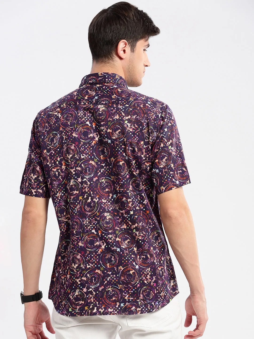 Men Purple Smart Slim Fit Floral Printed Cotton Casual Shirt