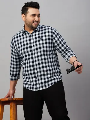 Men Tartan Checks Navy Blue Causal Shirt