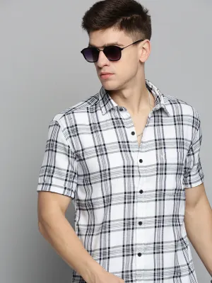 Men White Comfort Tartan Checked Casual Cotton Shirt