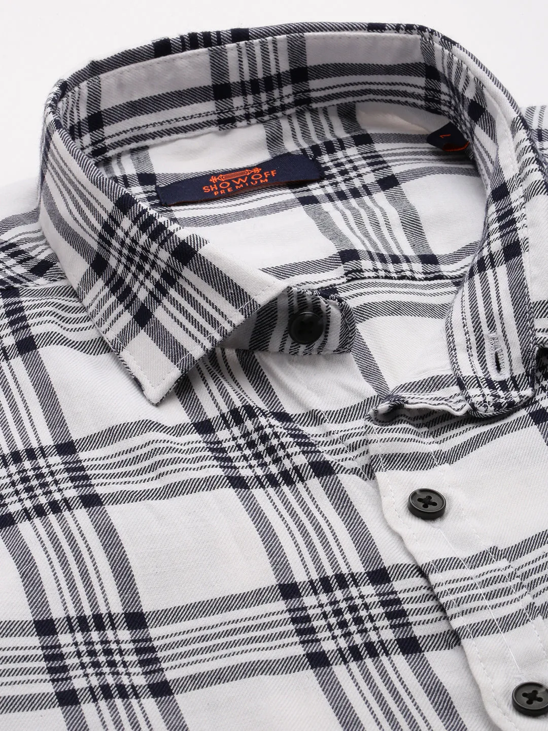 Men White Comfort Tartan Checked Casual Cotton Shirt