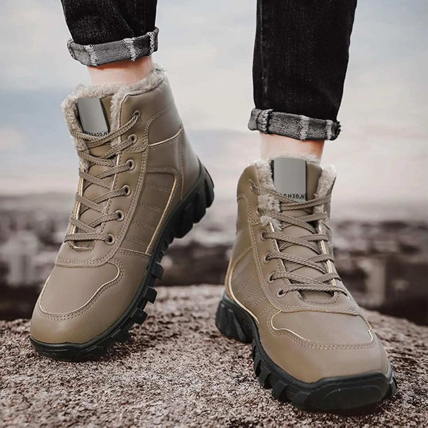 Men Work Boots Soft Toe Hiking Sneakers with Warm Fur Lining Women's Workout Shoes Non-Slip Winter Outdoor Botas Waterproof Non Slip Hike Grounded Footwear