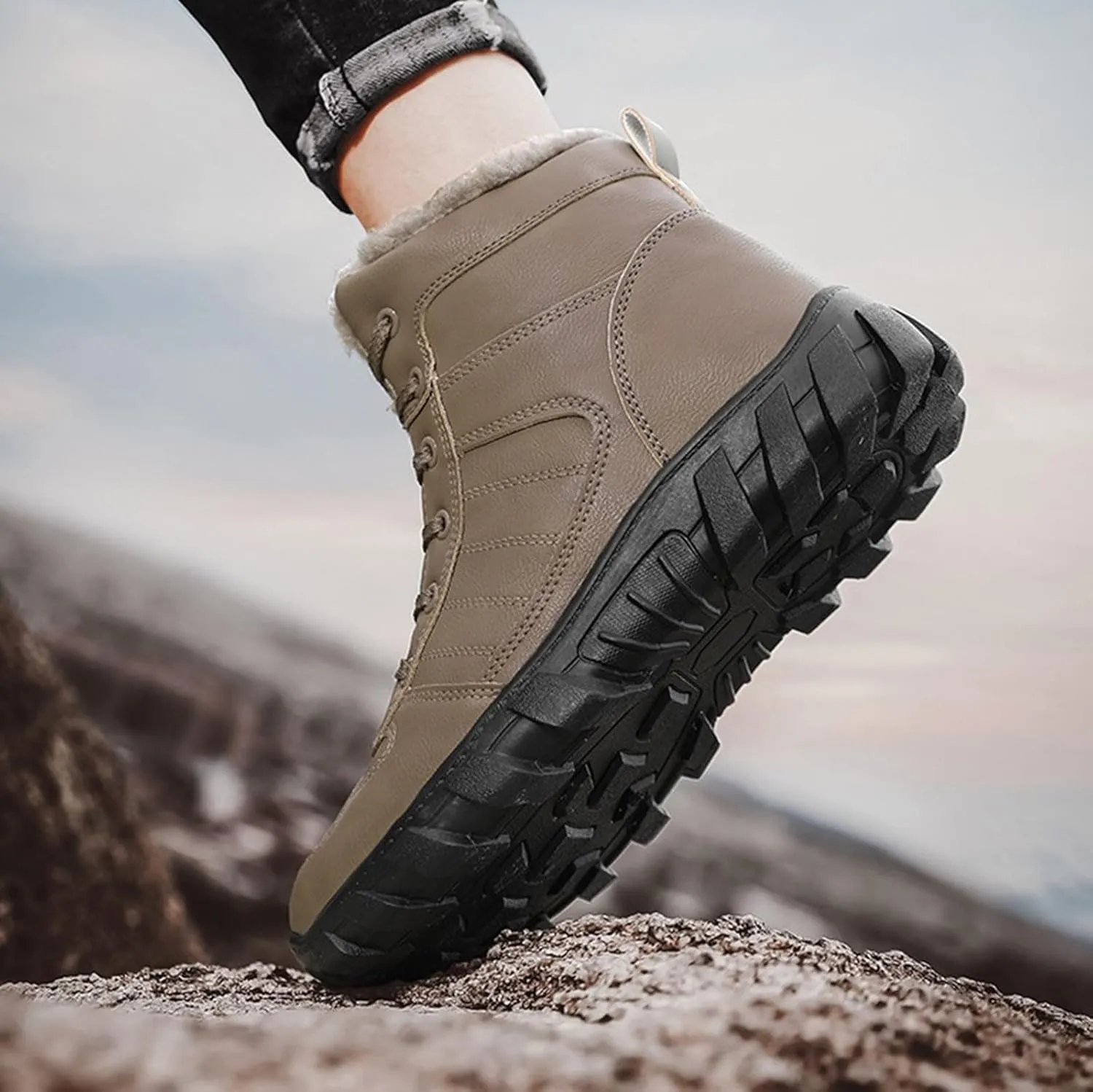 Men Work Boots Soft Toe Hiking Sneakers with Warm Fur Lining Women's Workout Shoes Non-Slip Winter Outdoor Botas Waterproof Non Slip Hike Grounded Footwear