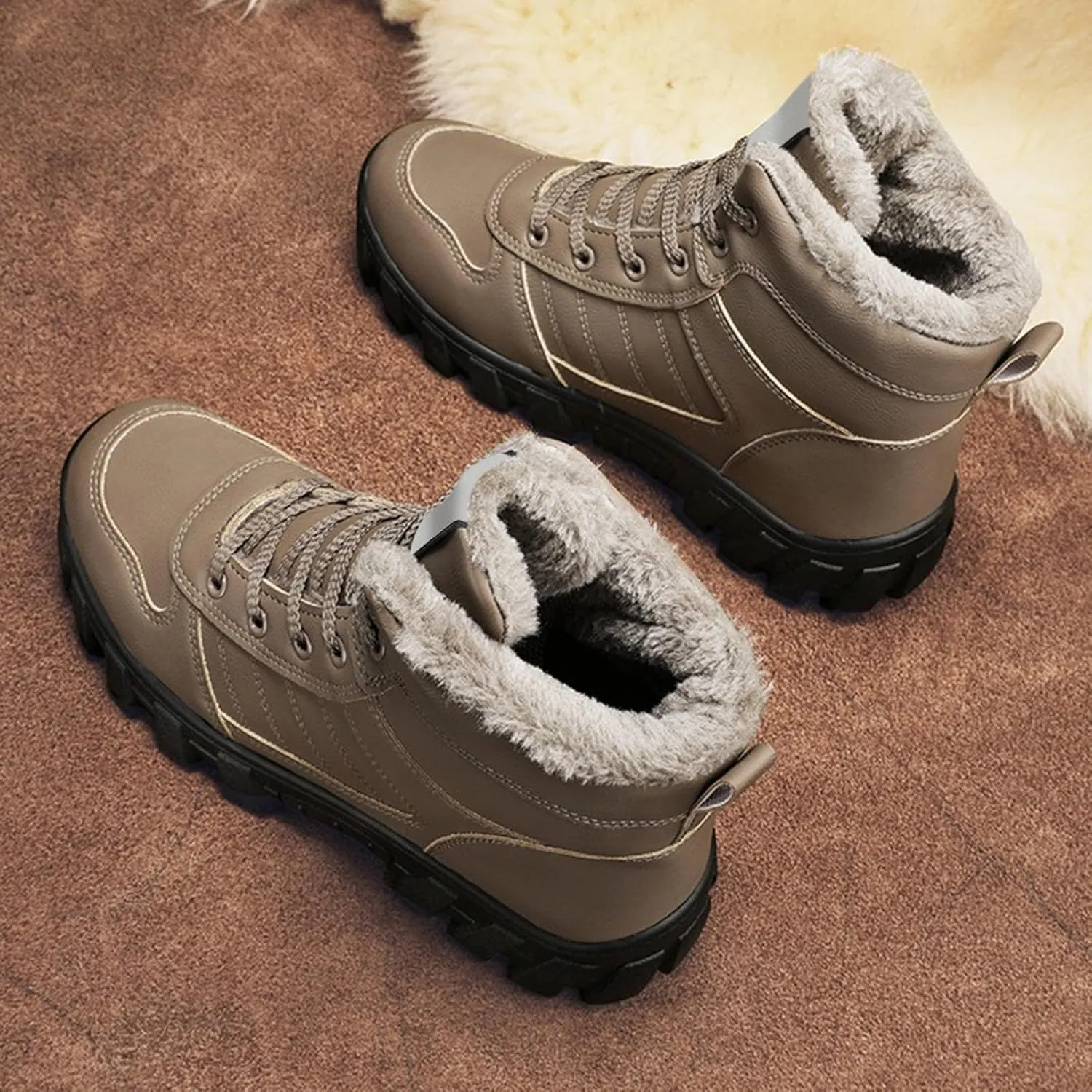 Men Work Boots Soft Toe Hiking Sneakers with Warm Fur Lining Women's Workout Shoes Non-Slip Winter Outdoor Botas Waterproof Non Slip Hike Grounded Footwear