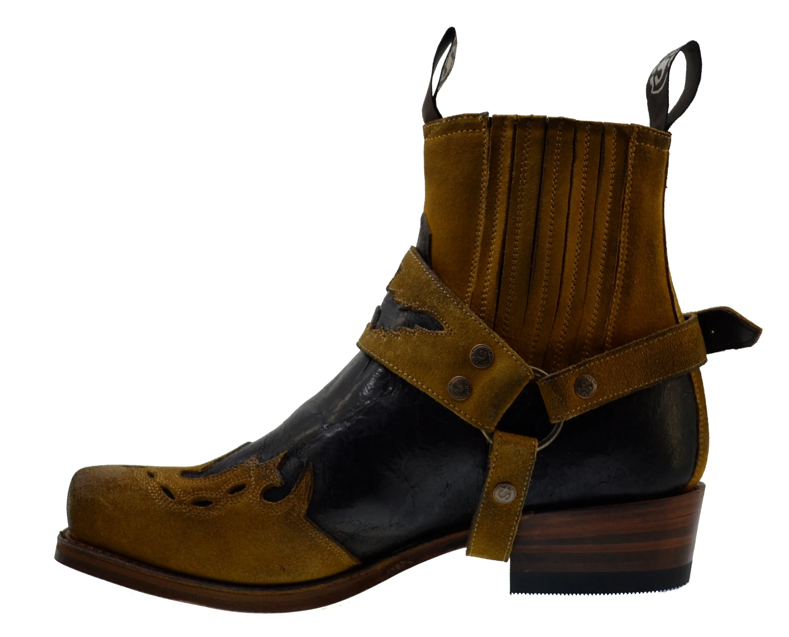 Men's Biker Boots Sendra Spain 7811 Harness Brown Leather Cuban Heel